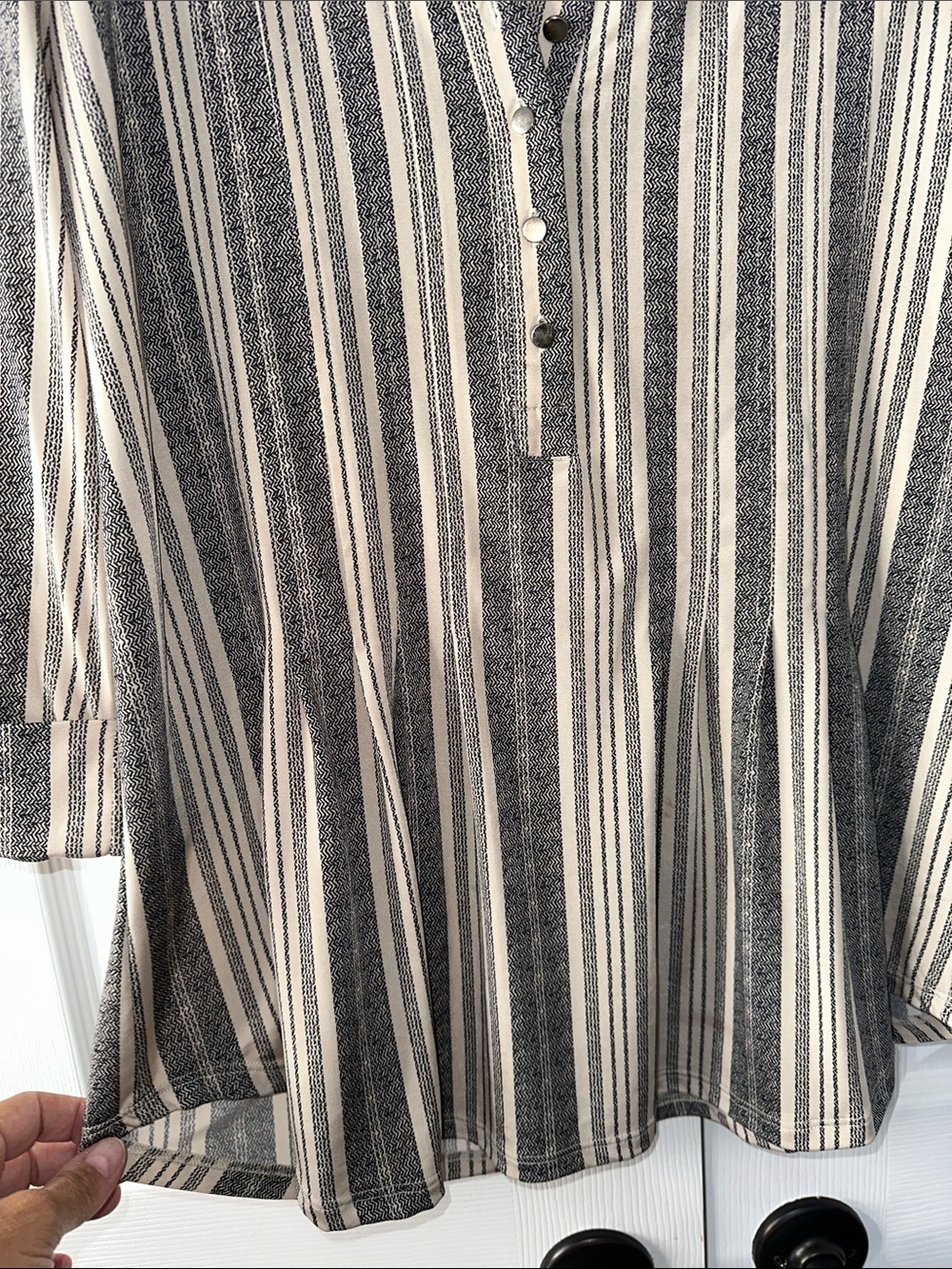 Cocomo Black and Cream Striped Henley Tunic Dress - Picture 3 of 7